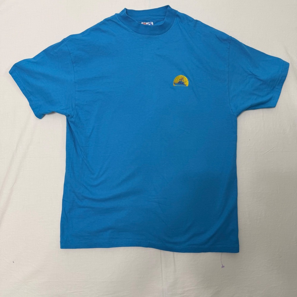 Vintage Hanes Beefy-T Shirt Mens Large Made USA Fishing Boat Embroidered Tee